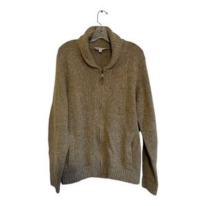 Wind River Mens Cowl Neck Sweater Full Zip Beige Wool Blend Grandpa Size XL